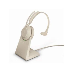 Jabra evolve2 65 usb c uc monaural headset in beige with charging stand 26599 889 888 jbr26599889888bn - myithub